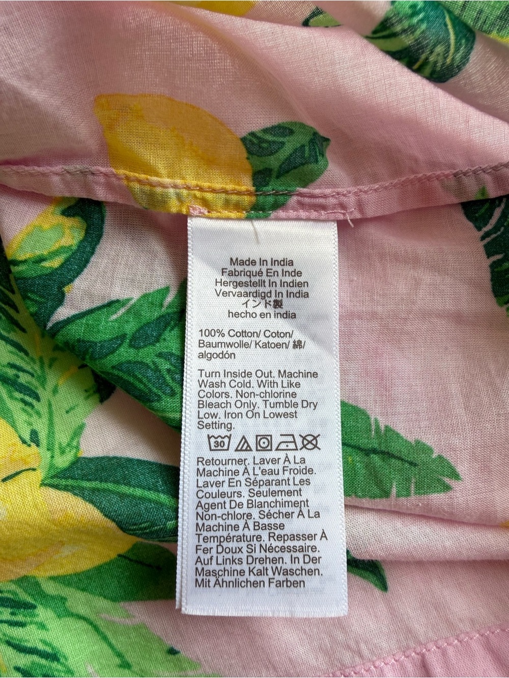 J. Crew Pink Lemon-Print Cover-up with Green Leaf Accents - Picture 8 of 8